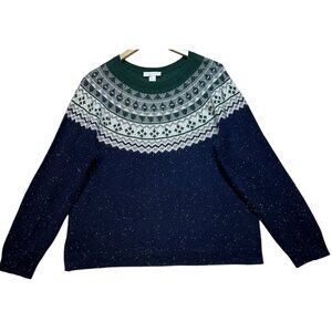 Christopher & Banks Womens Crewneck Pullover Sweater Knit Size L Multi Fair Isle